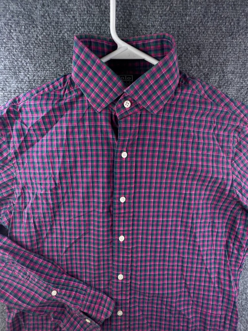 Polo Ralph Lauren Button Up Shirt Pink Green Plaid Medium Regent Custom Fit